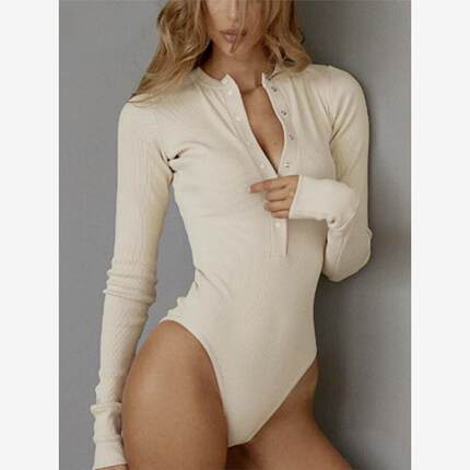 Top ribbed long sleeved jumpsuit打底棉上衣罗纹长袖连体衣女