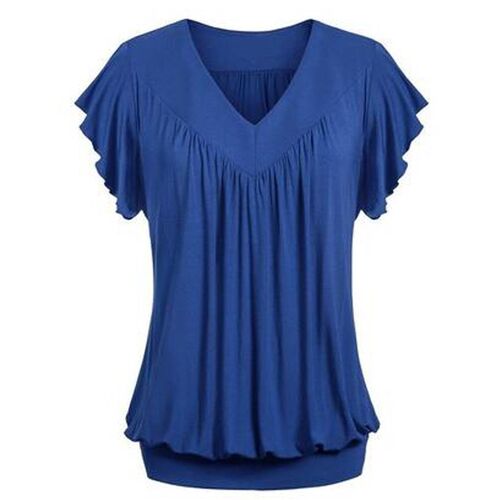 Plus-size women's short sleeve v-neck wrinkled t-shirts