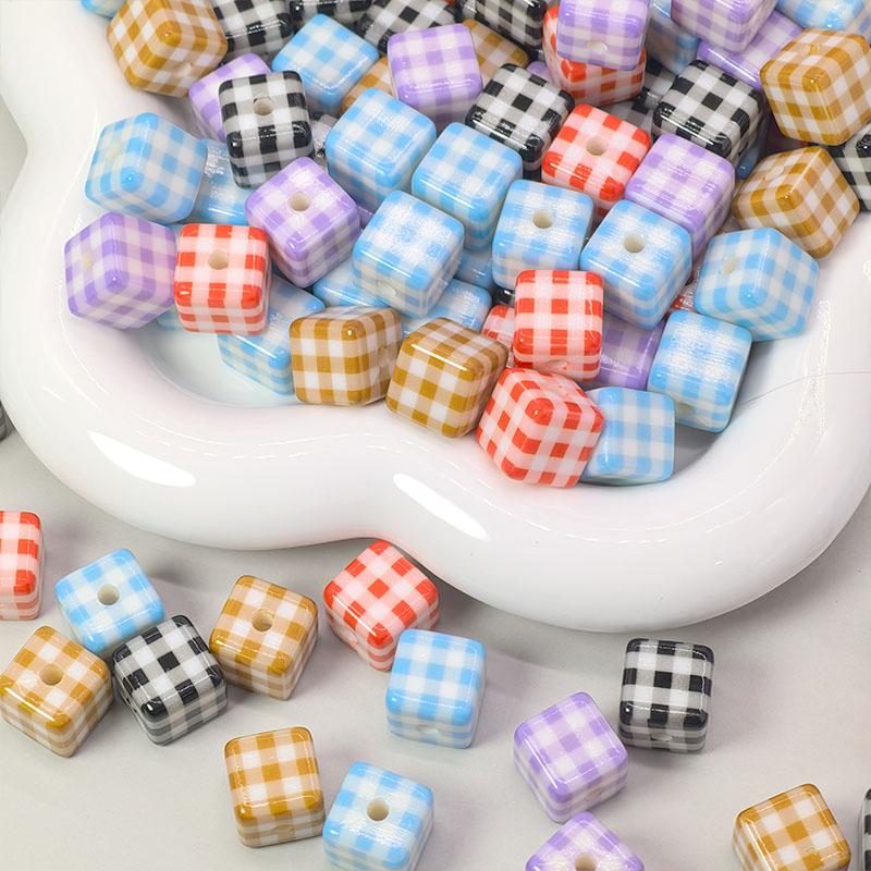 可爱亚克力格纹方块手链项链