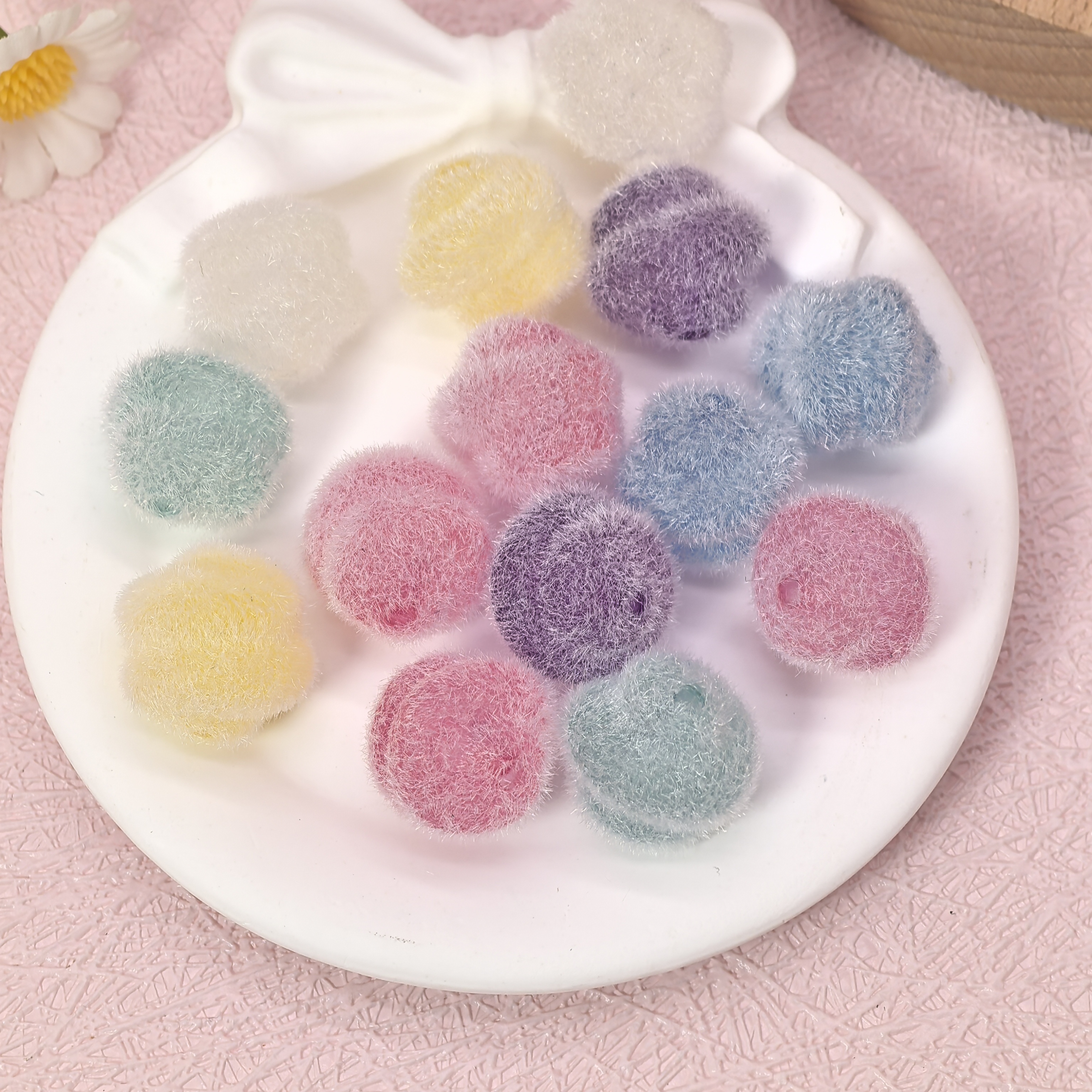 毛绒冰透亚克力长毛植绒耙耙珠手工DIY手机链钥匙扣挂件配饰串珠