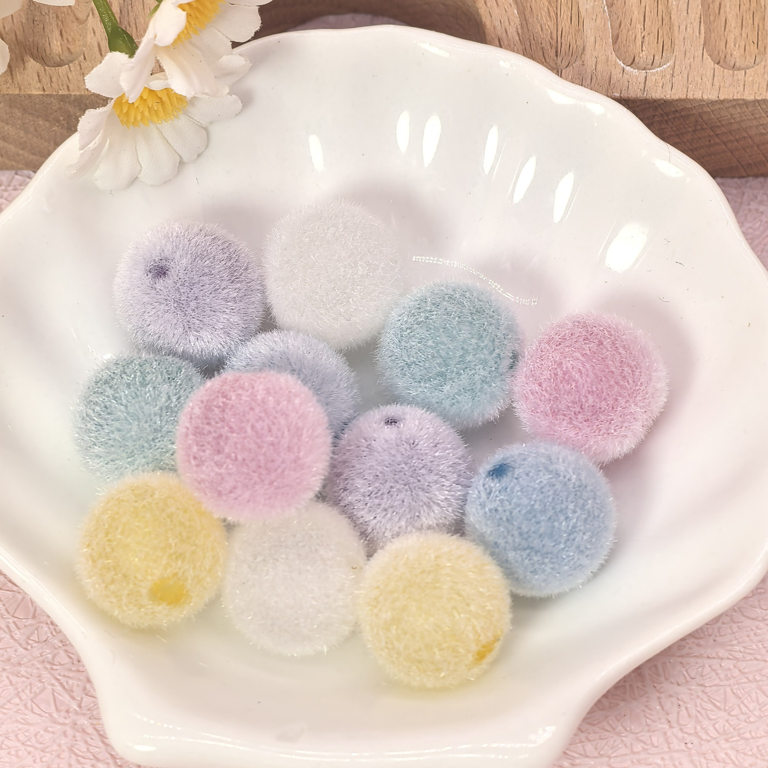 直孔冰透亚克力长毛植绒圆珠散珠diy手机链钥匙扣串珠材料饰品