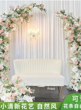 新款婚庆路引花拱门花艺户外婚礼摄影背景花活动仪式假花成品花条