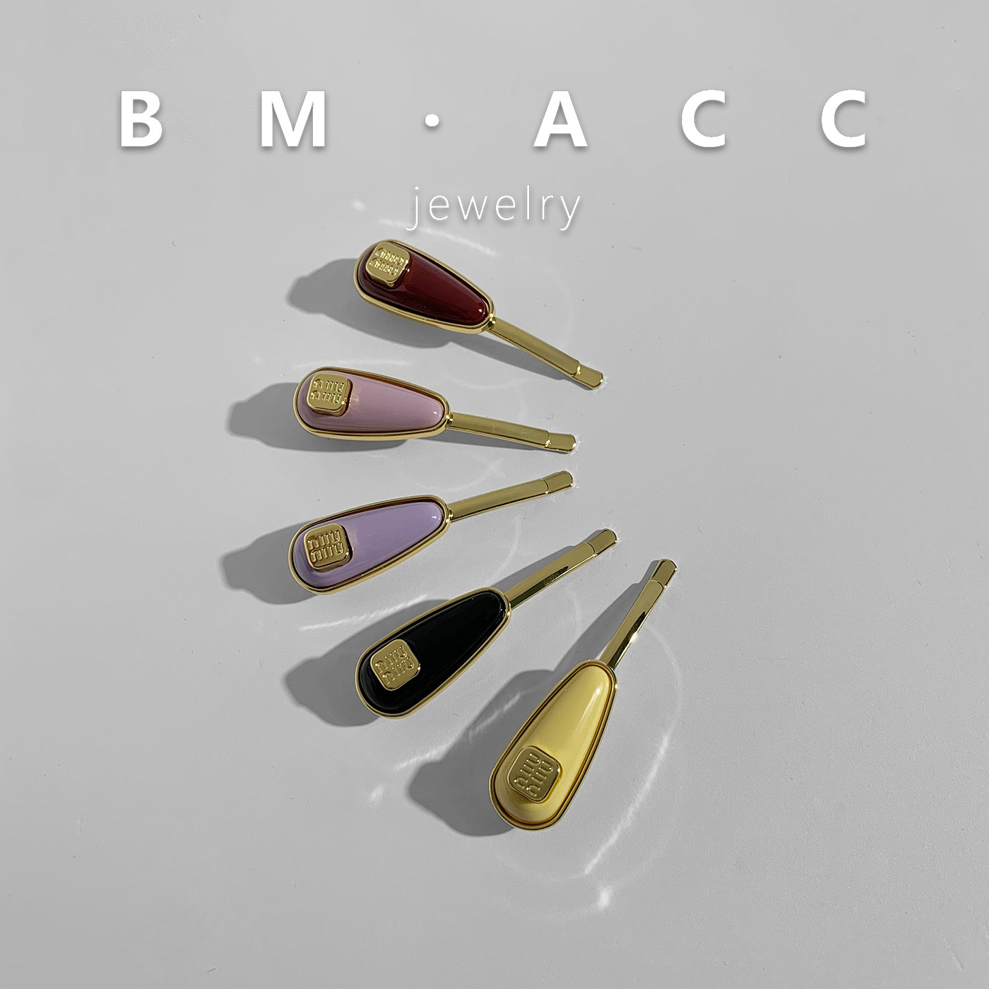 金色水滴形糖果色一字发夹女简约M字母发饰日常百搭头饰侧边夹