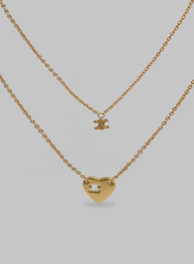 精致金色锁骨饰品双层项链女爱心吊坠锁骨链高级感小众