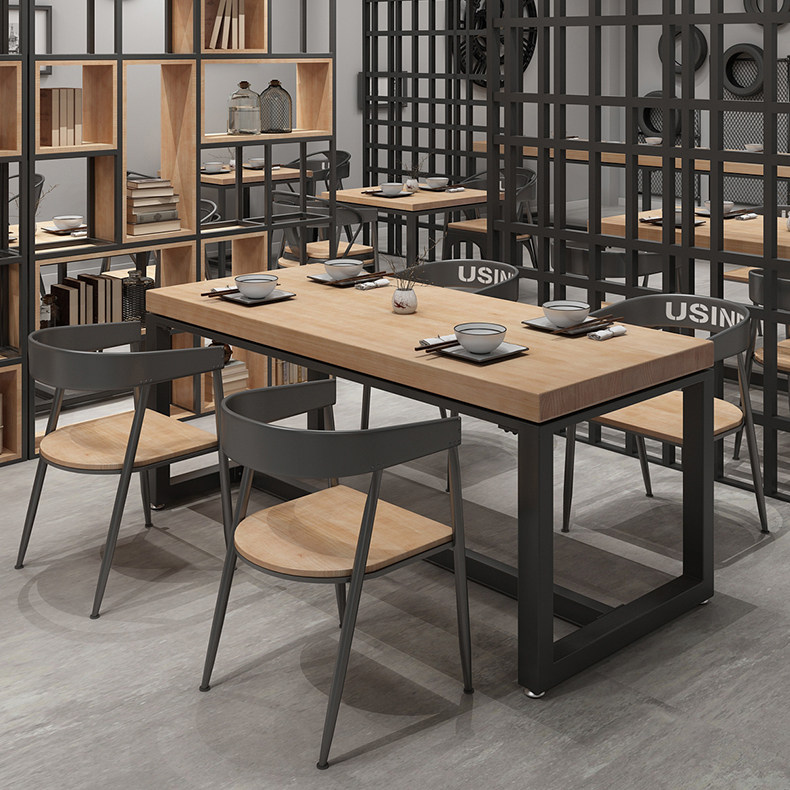 美式实木餐桌简约现代家用饭桌长方形餐桌椅组合铁艺工业风餐吧桌