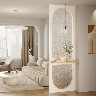 北欧风入户实木屏风客厅玄关正对门隔断卧室进门水波纹玻璃遮挡