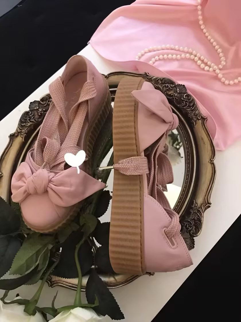 代购代购PUMA 彪马 RIHANNA FENTY 女式奶油蝴蝶结粉色鞋皮革厚