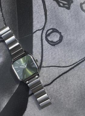 代购代购BREDA ESTHER复古方形手表女表小巧绿色表盘ins风潮钢带