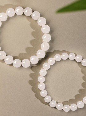 2026天然和田玉手串手链女款羊脂白玉冰晴水散珠玉石串珠子素圈手