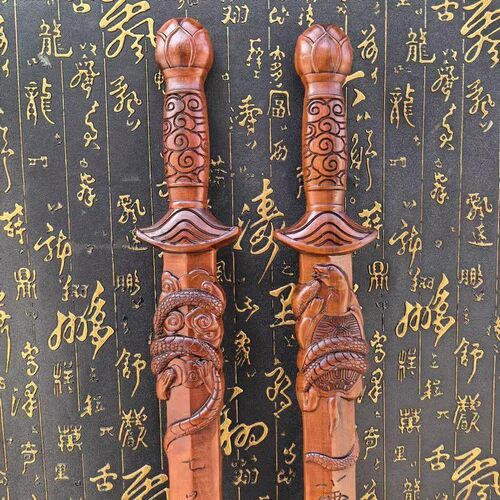 2026道家用品雷枣木一体雕刻玄武剑雷击枣木无拼接纯手工盘龙剑