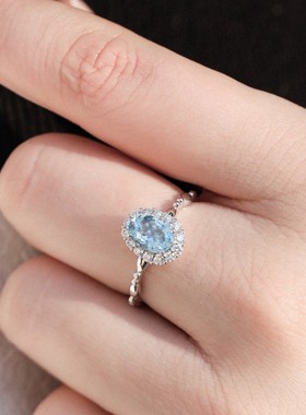 2026精工气质海蓝宝戒指女小众高级设计感蓝色托帕石指环开口食指