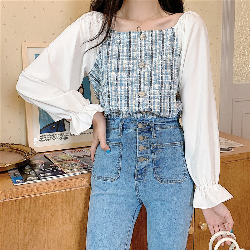 大码胖mm复古衬衫女2020新款设计感小众方领衬衣泡泡袖长袖上衣秋|ruв категории Женская одежда, рубашка - от Buy2taobao.com для оказания профессиональной услуги покупки агента Taobao