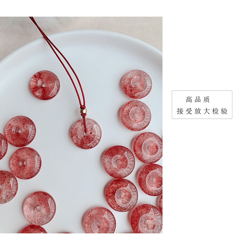 2025冰种草莓水晶平安扣配件手工串绳diy挂件吊坠女粉色饰品项链