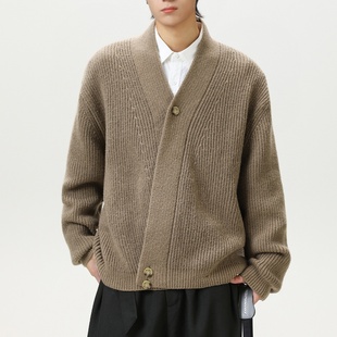 W年货!日系复古老钱风开衫毛衣秋冬款重磅高级感男士道袍针织衫