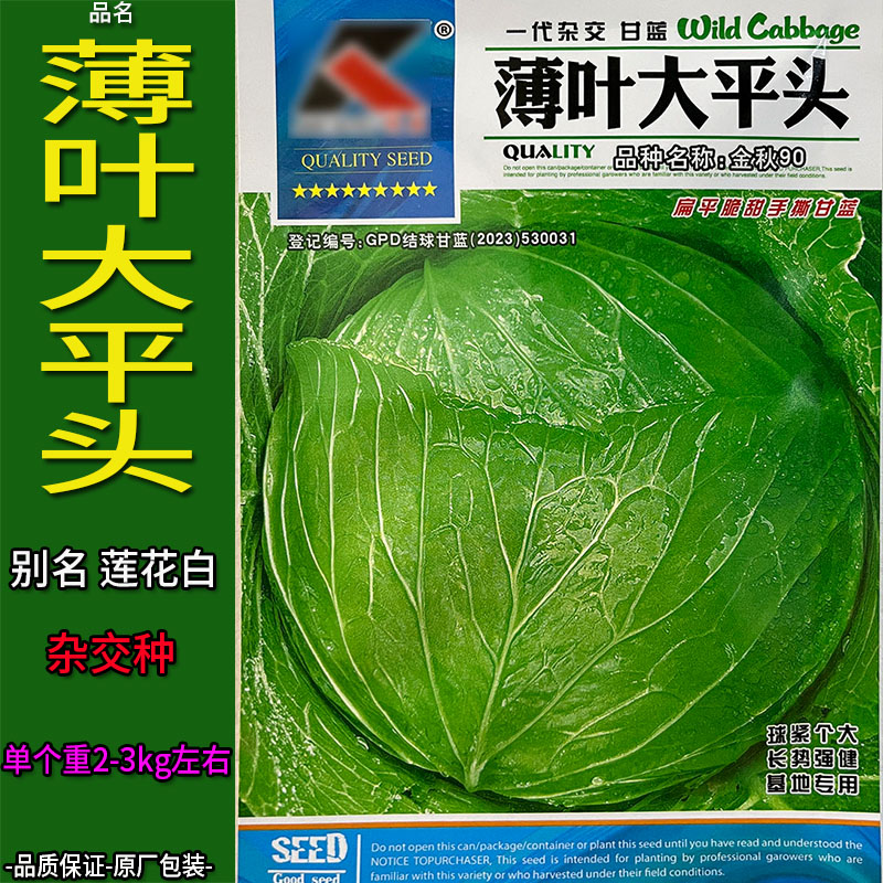 薄叶大平头8g甘蓝莲花白扁圆蔬菜种子孑籽卷心包菜椰洋脆芥蓝白高