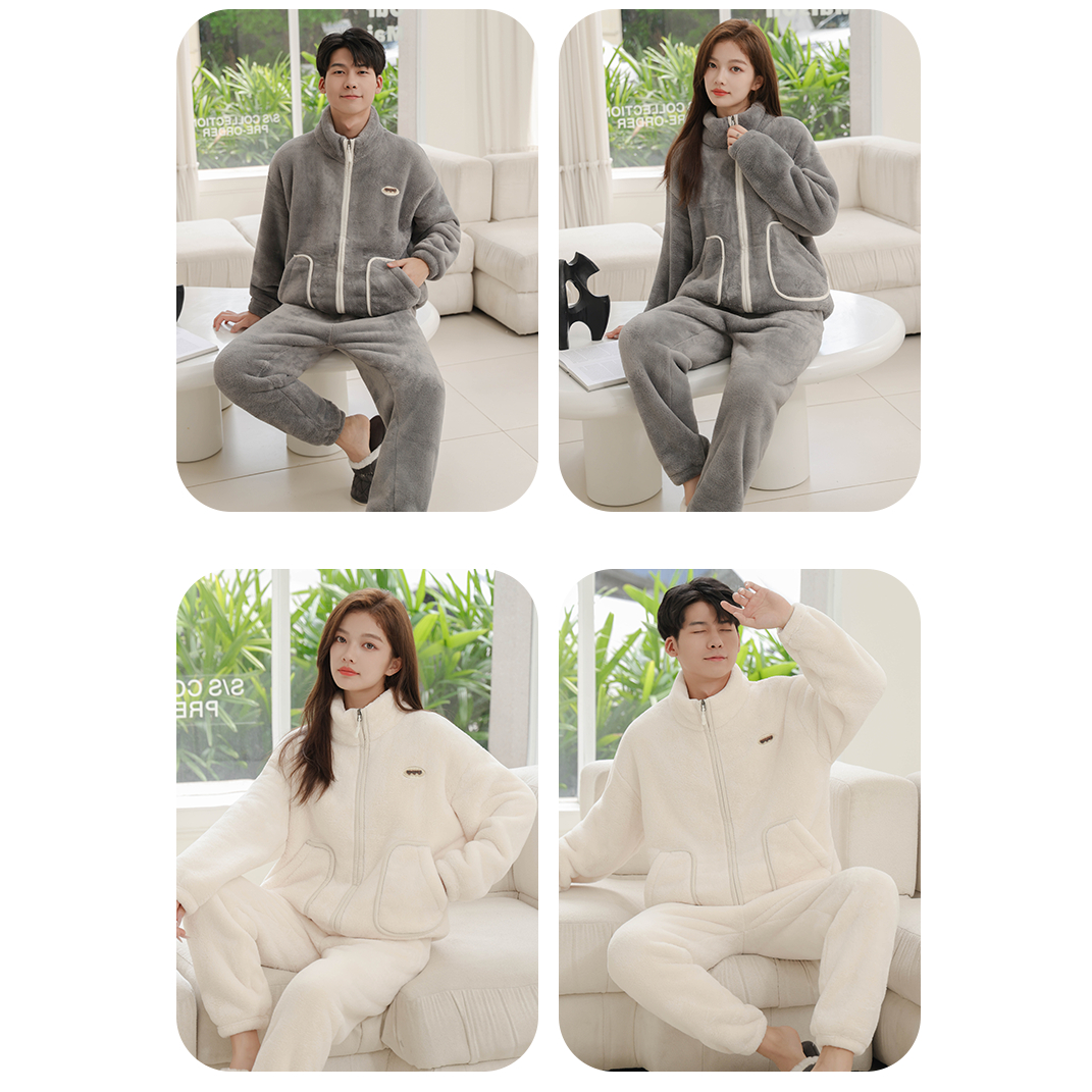 【爱丽定制】冬季新款情侣加绒休闲毛绒柔软保暖居家服套装ALS808