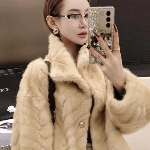 【爆品制定款】2025冬季新款高级金叶貂气质皮毛一体外套ALS-8826