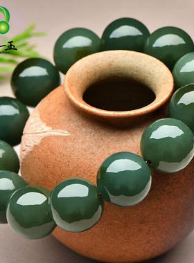 千载一玉新年礼物和田玉手链男女士青白玉带糖色圆珠珠宝玉石手串