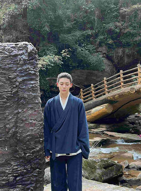 乔雨萌道袍居士服秋冬新中式男装中国风武当王也外套男棉麻长袍太