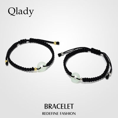 Qlady和田玉平安扣情侣手链男女一对925银学生手绳圣诞节礼物送女