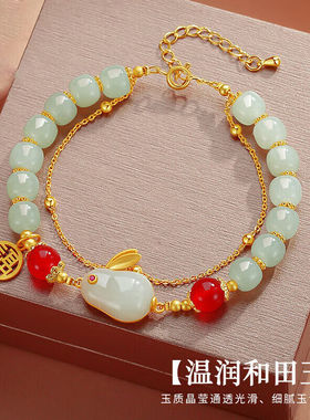 暗饰和田玉兔子银手链女本命年手串女生情人节520礼物送女朋友老