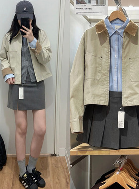 优优女装2025休闲拉链短茄克外套巴恩风翻领时尚夹克新款E479208