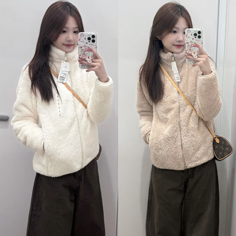 优优女装长绒摇粒绒拉链茄克/长袖保暖外套夹克秋冬新款E479611