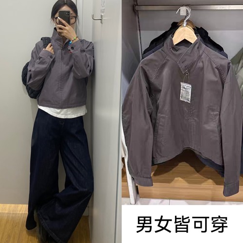 男装女装棉混纺短外套宽松立领开衫夹克2026春季新款E484032