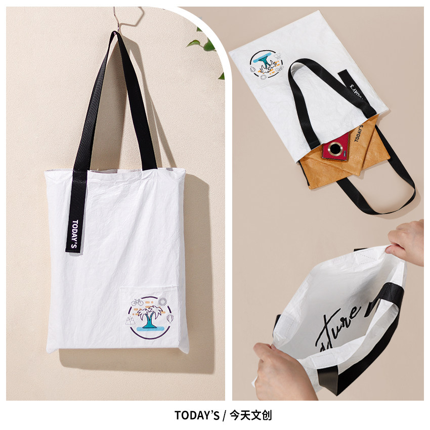 双面可用四面图案防水超轻易收纳时尚环保耐用杜邦纸两用手提袋