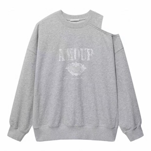 现货卫衣2026春款 复古印花挖肩休闲宽松上衣3K1JA05 美式