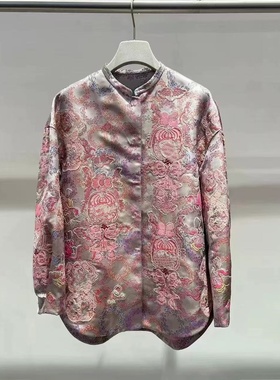 预.售短外套2026春季白色植物花卉开衩下摆立领新中式外套2K1FB21