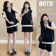 孕妇套装 休闲三件套潮 2026新韩系学院风减龄黑色马甲叠穿上衣短裤