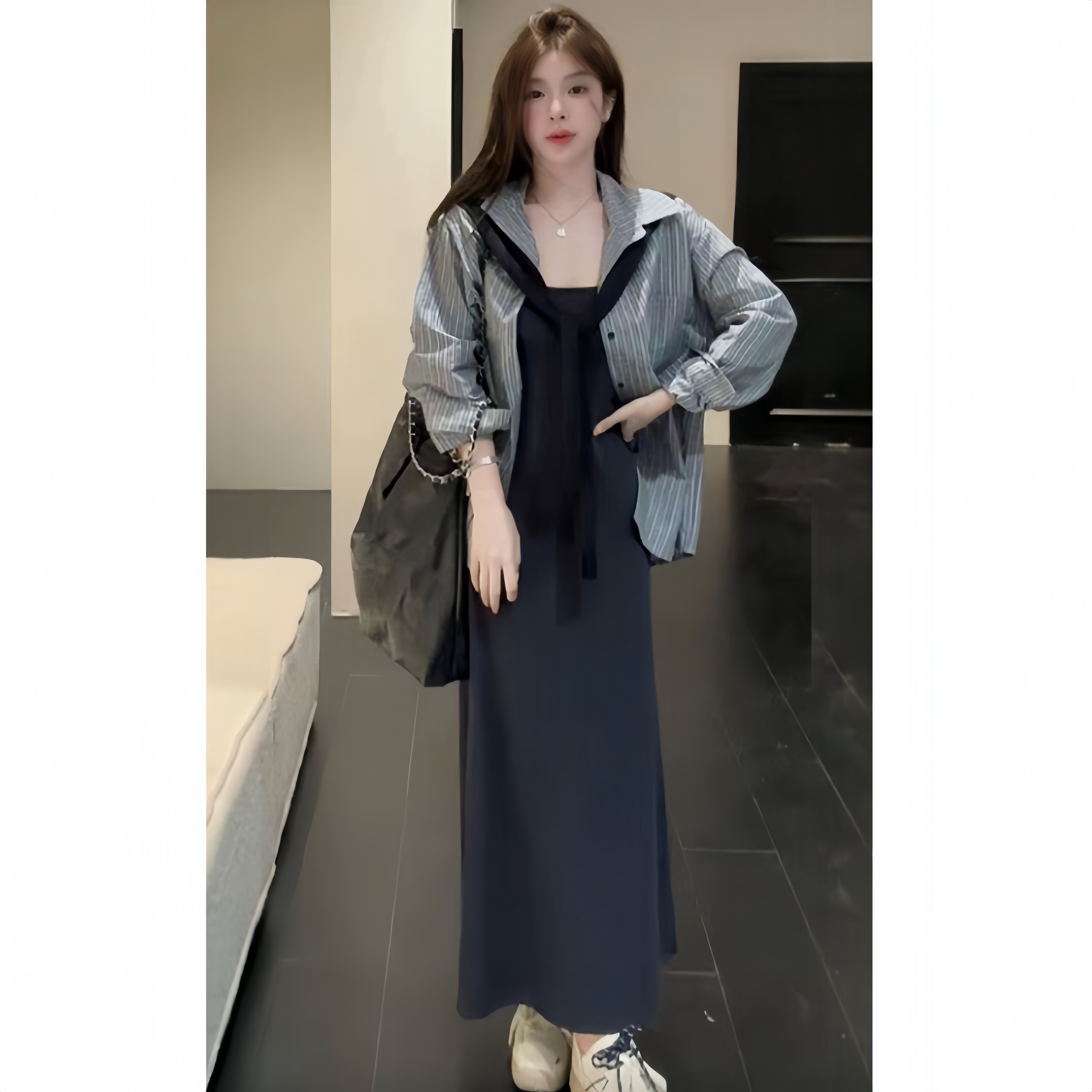 韩系条纹显瘦不显怀孕妇两件套秋图片