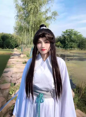 赐福谢怜cos服斗笠假发鞋子动漫女太子悦神古装蓝色流苏腰绳