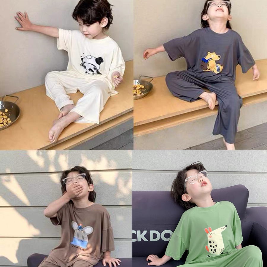 儿童夏装莫代尔家居服男童睡衣宝宝短袖套装夏季2025新款韩版童装