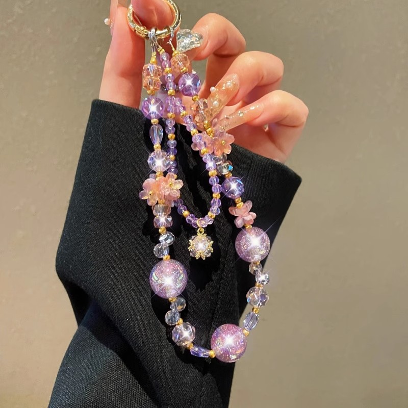 新款手机链紫蕊琉璃紫色串珠夜光珠重工手机挂链钥匙扣女时尚紫水晶高级感挂件精致耳机挂链相机挂链逛街防丢