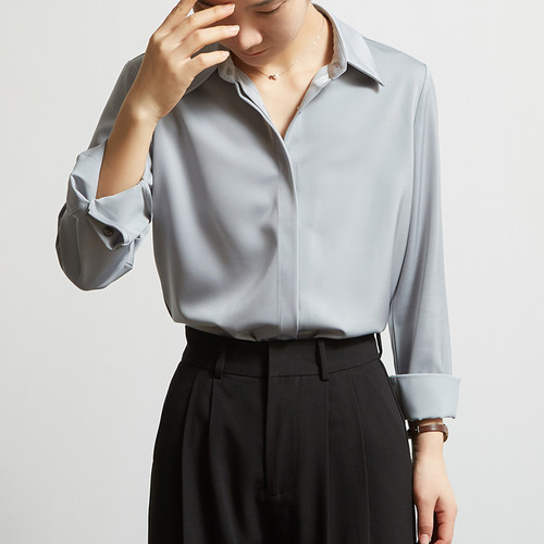 CHICBLISS通勤OL暗门襟缎面衬衫