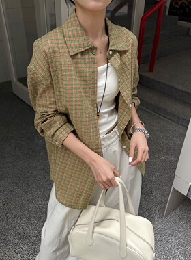 u m由米春季新款韩系D制格纹面料衬衫春夏新款休闲慵懒显瘦衬衫