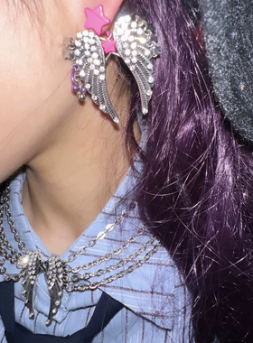 Srrybabe y2k天使翅膀多层链条项链 镶钻翅膀项链 清仓不退