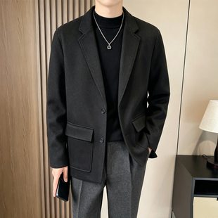 毛呢西装外套男秋冬季高级感轻熟风男装加厚呢子大衣韩版休闲西服