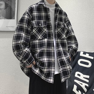 小香风格子外套男款春秋千鸟格衬衫2025新高级感男装工装夹克衬衣