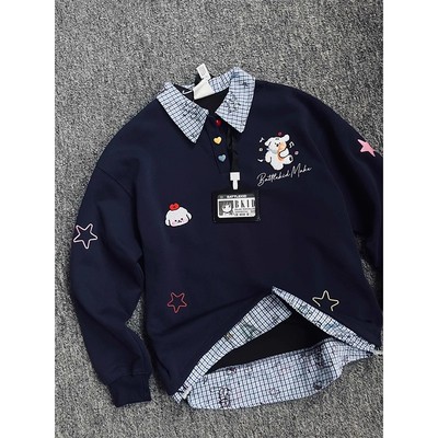 学院风POLO领刺绣小熊卫衣男女潮