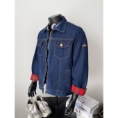 美式 复古格纹拼接牛仔外套男女春秋新款 宽松ins百搭休闲翻领夹克