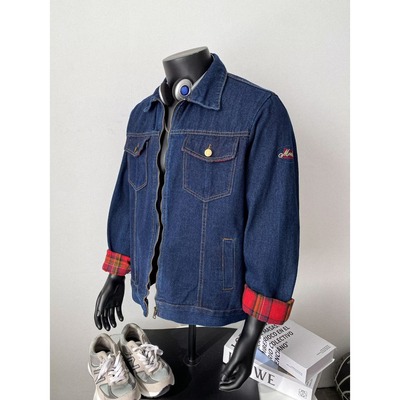 复古格纹拼接牛仔外套男女春秋季