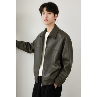上衣潮 加厚痞帅皮衣休闲男装 翻领pu软皮夹克外套男2025春秋季 新款