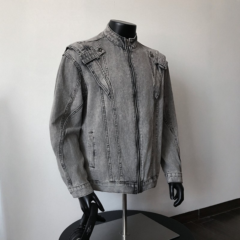 水洗做旧牛仔外套炸街小众设计感