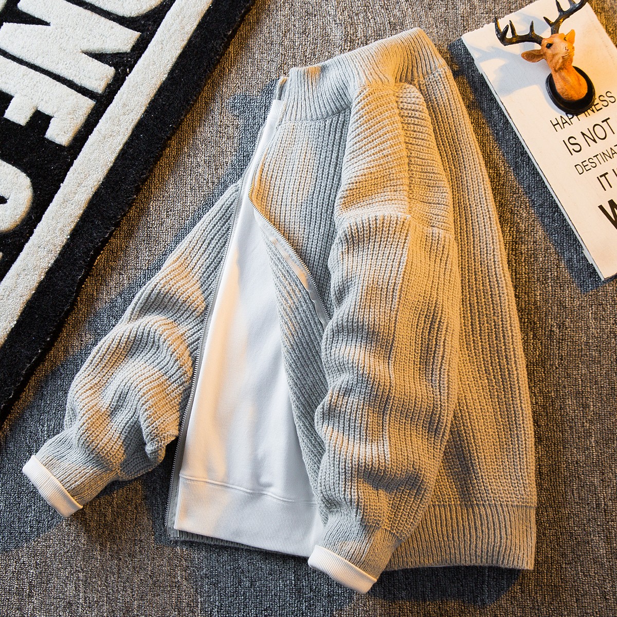 男士立领纯色毛衣外套男秋冬季潮