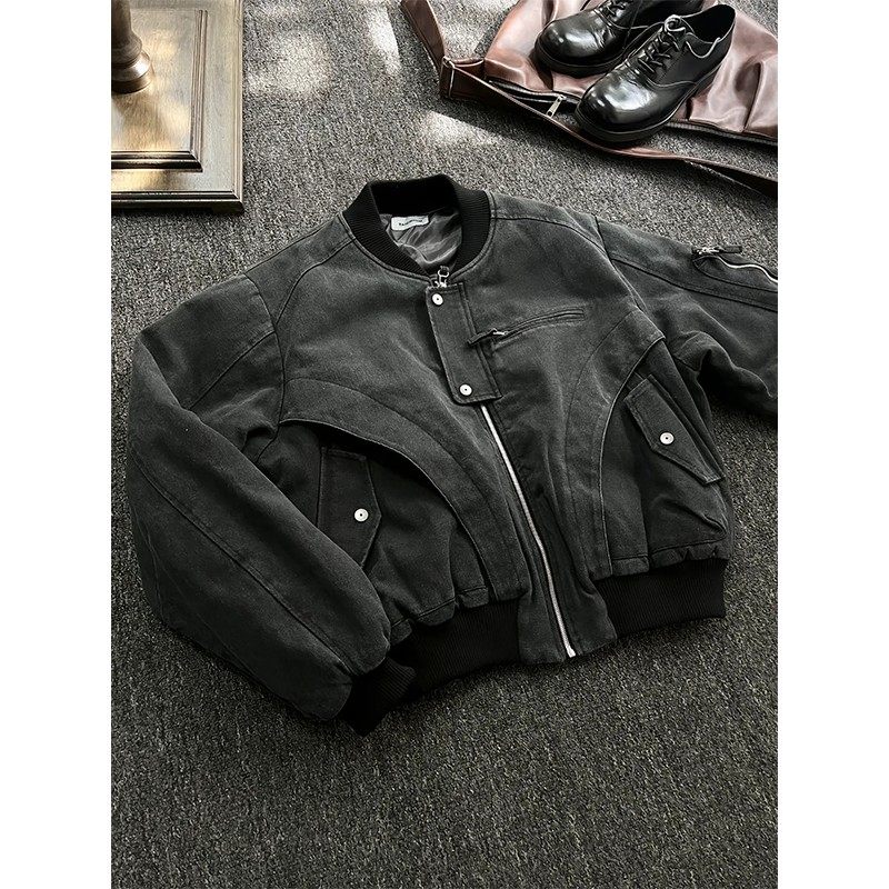 美式复古做旧工装夹克男款潮流街头休闲百搭加厚拉链帆布短款外套,男装,夹克,淘宝优惠券,粉丝福利购,淘宝优惠卷