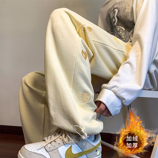 运动裤宽松直筒加肥加大码裤子男潮加绒卫裤长裤胖人休闲裤秋冬季