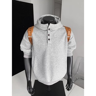 潮牌硬挺半高亨利领外套 连帽卫衣男春秋季 大码 300斤重磅boxy短款